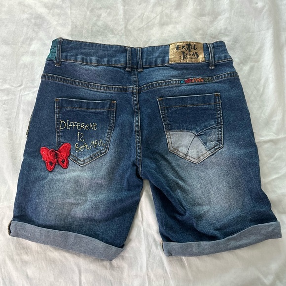 Desigual Blue Jean Shorts with Distressed Hem - Picture 2 of 3